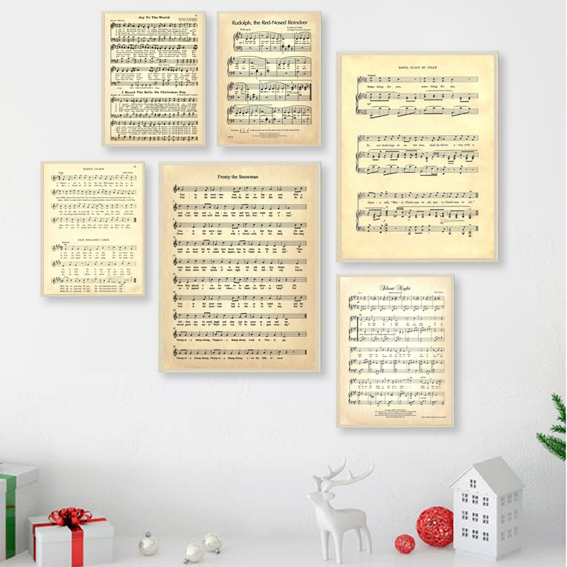 Ink Blotter Paper - คริสต์มาส CAROLS แผ่นเพลงโปสเตอร์และพิมพ์ผนังตกแต่ง, เพลงคริสต์มาส Vintage เปียโนเพลง